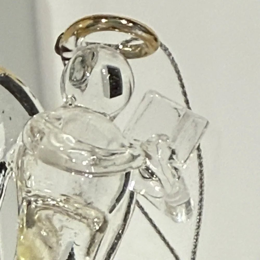 Glass Angel Ornament Purple Crystal Gold Trim Open Book Figurine Boxed